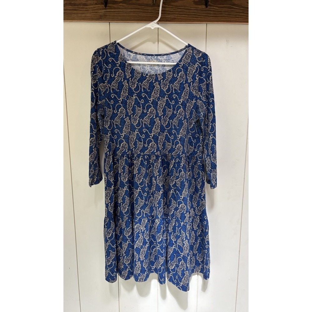 Lilly Pulitzer Geanna 3/4 Sleeve Dress L Low Tide Navy Easy To Spot Tiered